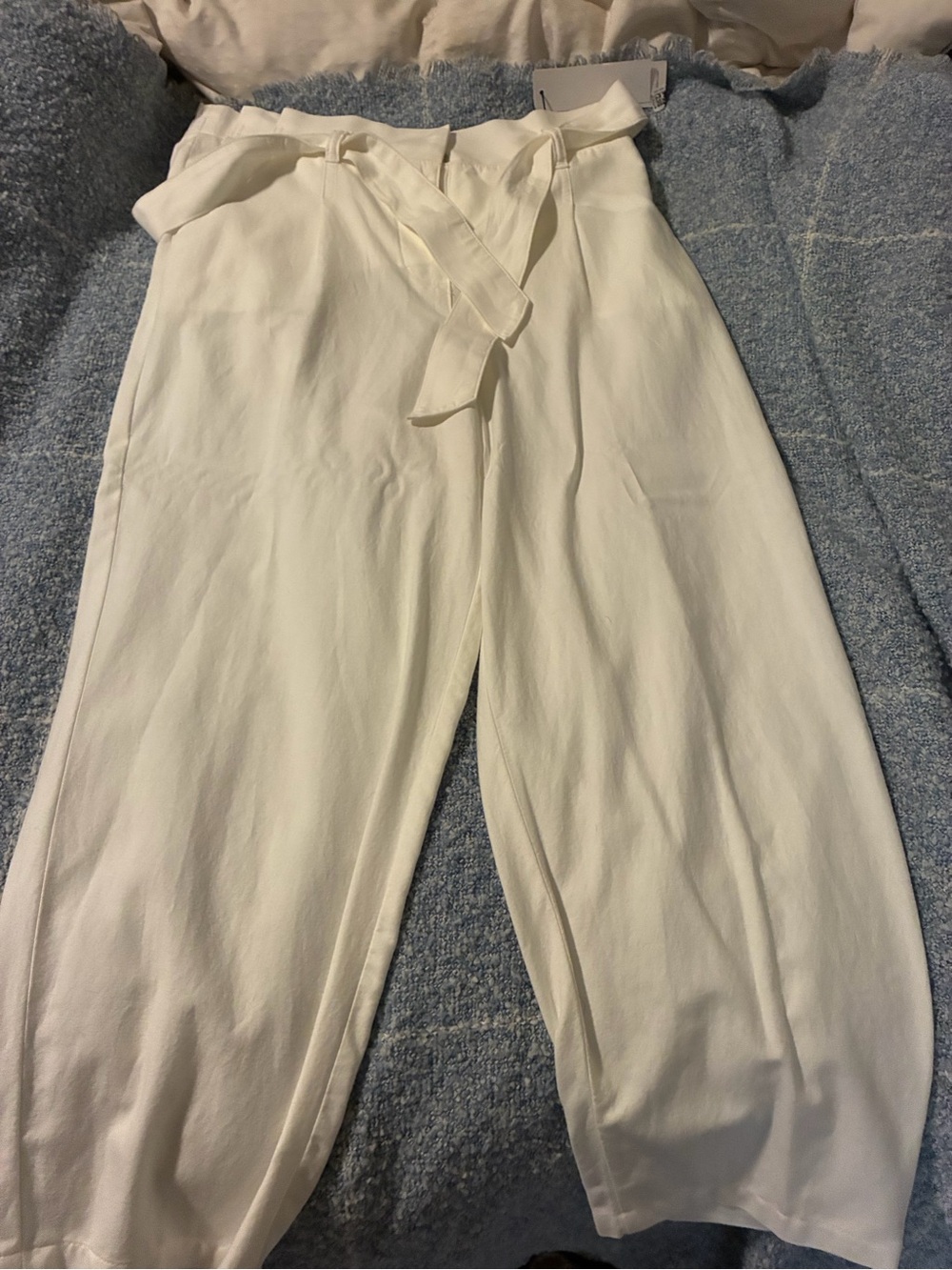 Calvin Klein Cream Paperbag-Waist Wide Leg Tie Pants